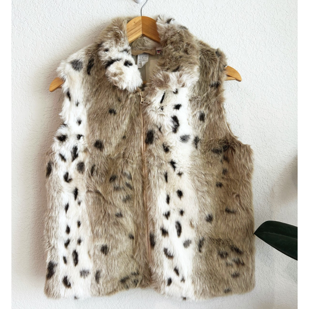 VTG Painted Pony Womens Faux Fur Vest Medium Leopard Zip Boho Chic Statement